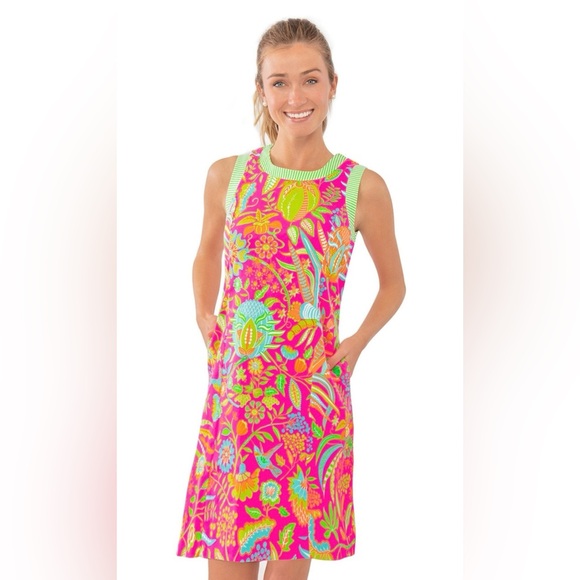 Gretchen Scott Designs Dresses & Skirts - Gretchen Scott Button Back Dress Bright Pink Hummingbird Heaven Floral Preppy